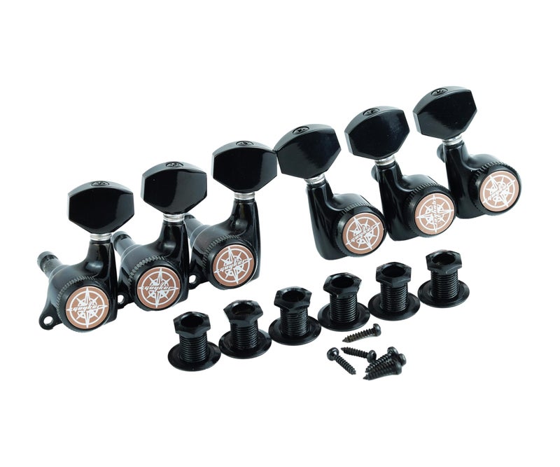 Guyker 6Pcs Guitar Locking Tuners (3L + 3R Handed) - 1:18 Ratio Lock String Tuning Key Pegs Machine Heads with Hexagonal Handle Replacement for LP SG Style Electric, Folk or Acoustic Guitars- Black - Image 1